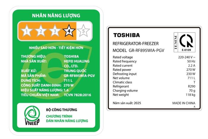 Tủ lạnh Toshiba Inverter 711 lít Multi Door GR-RF895WIA-PGV(22)-XK
